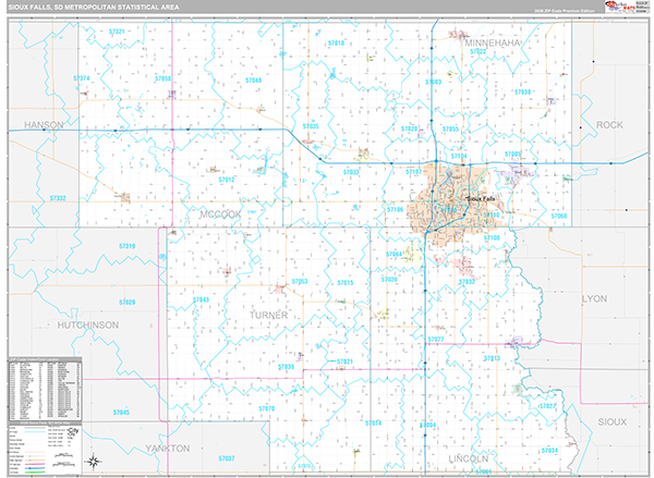 Sioux Falls Metro Area Wall Map Premium Style
